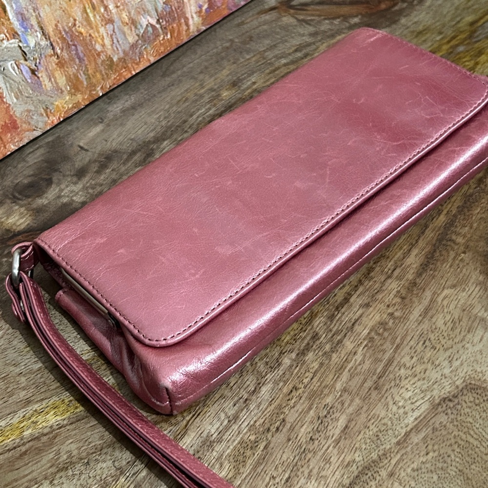 HOBO Pink Leather Clutch Wristlet Wallet